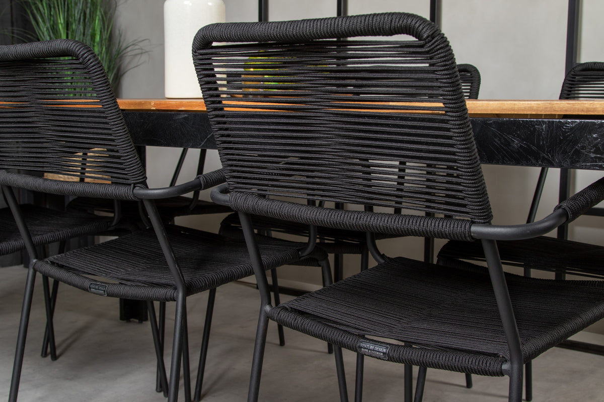 Venture Design Bois & Lindos Matbord 205x90 + Matstolar Svart