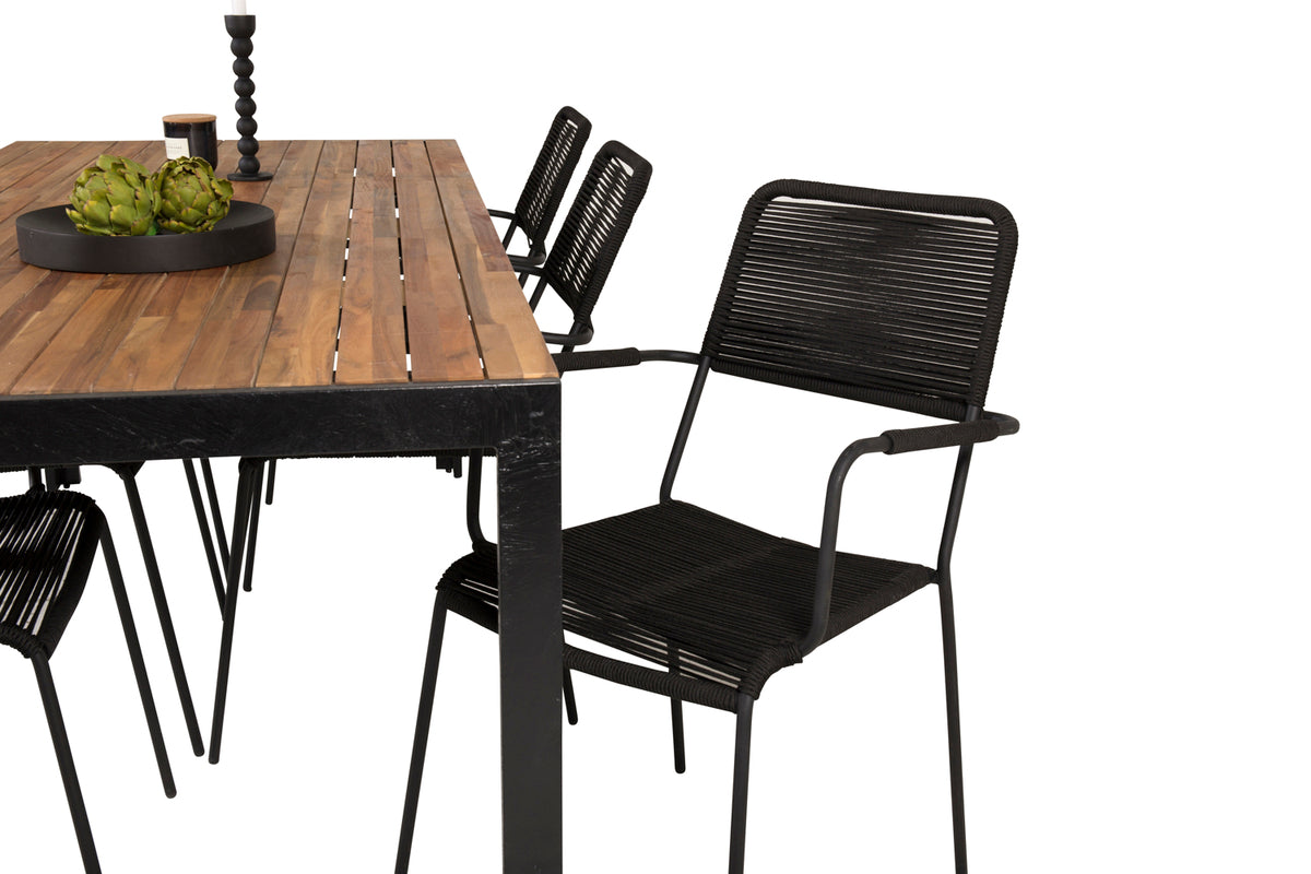 Venture Design Bois & Lindos Matbord 205x90 + Matstolar Svart