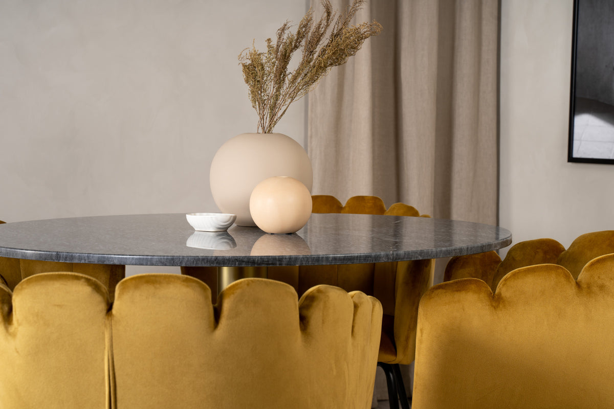 Venture Design Limhamn & Estelle Matstolar Gul + Runda Matbord ⌀106 Mörkgrå