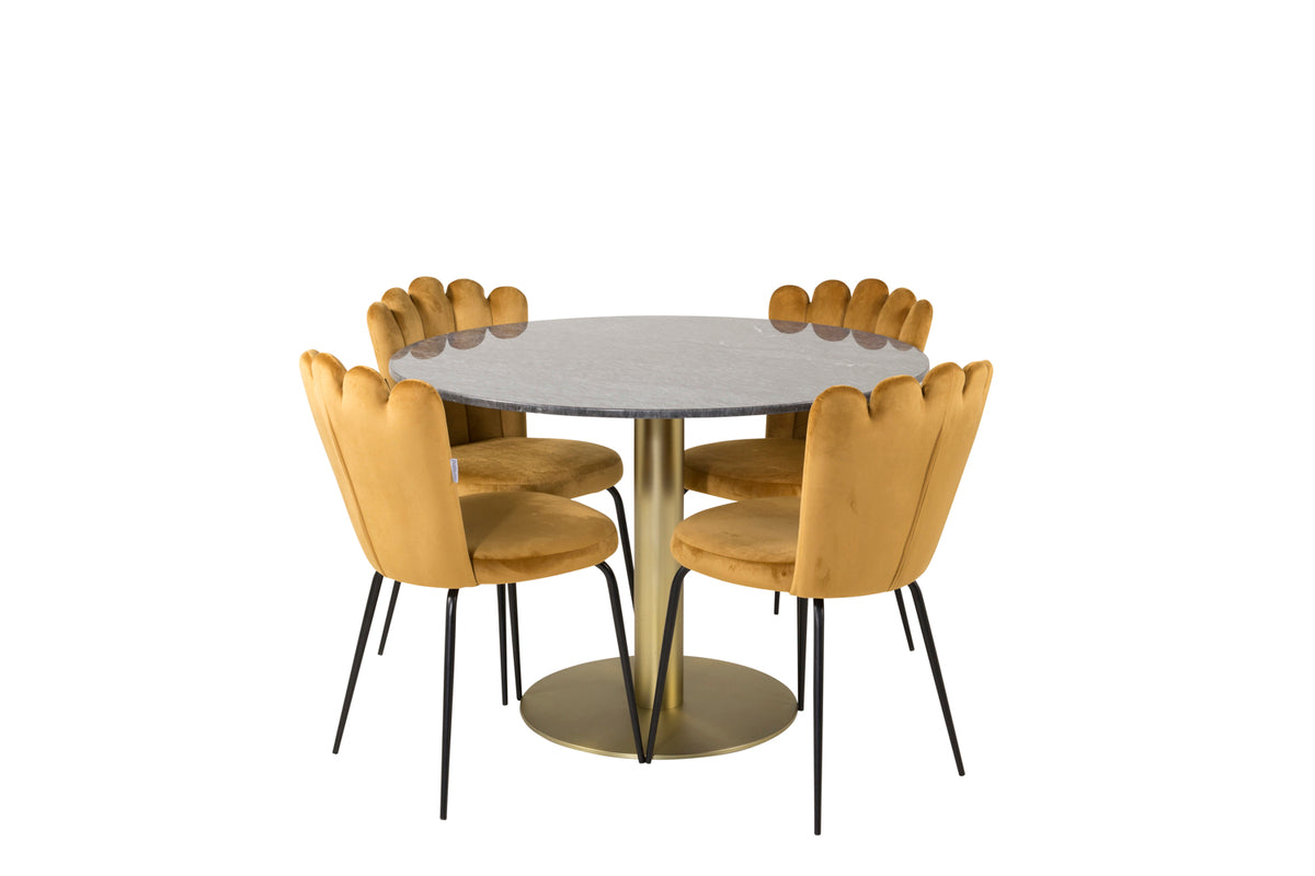 Venture Design Limhamn & Estelle Matstolar 2-pack Gul + Runda Matbord ⌀106 Mörkgrå