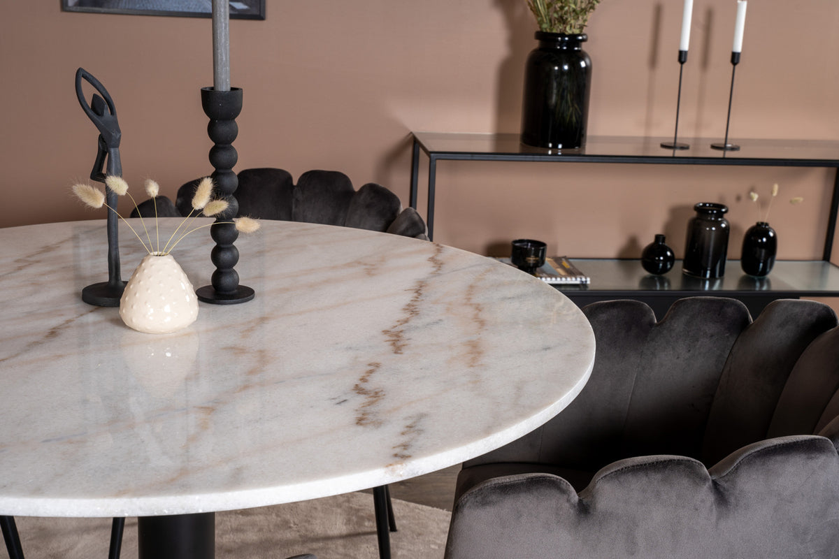 Venture Design Limhamn & Estelle Matstolar Grå + Runda Matbord ⌀106 Vit
