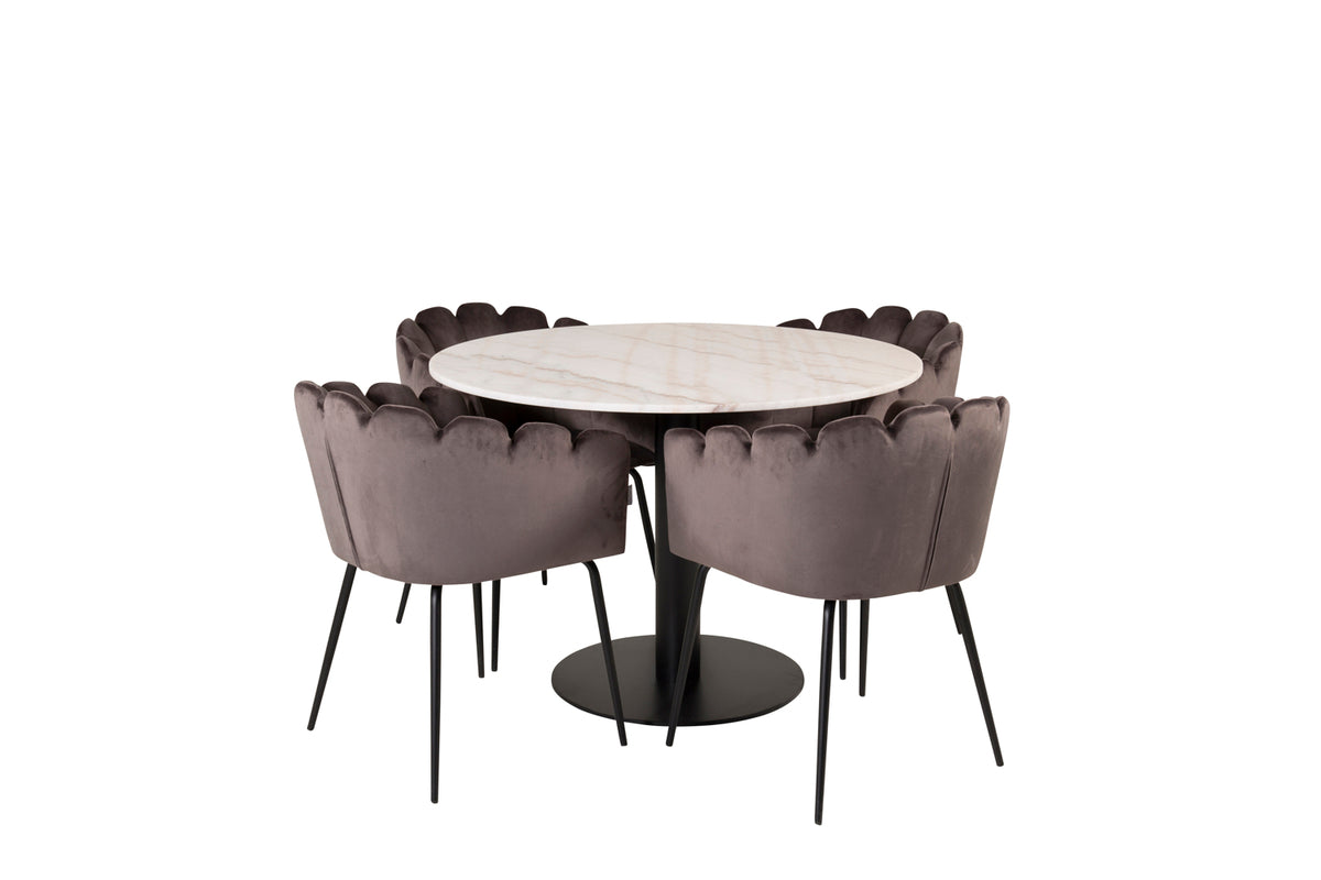 Venture Design Limhamn & Estelle Matstolar Grå + Runda Matbord ⌀106 Vit