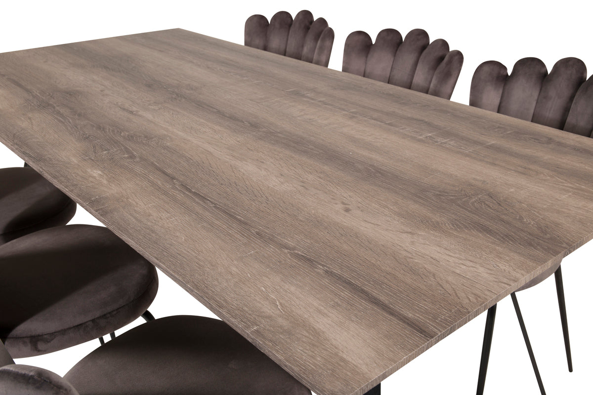 Venture Design Limhamn & Marina Matstolar 2-pack Grå + Rektangulära Matbord 180 x 90 Natur