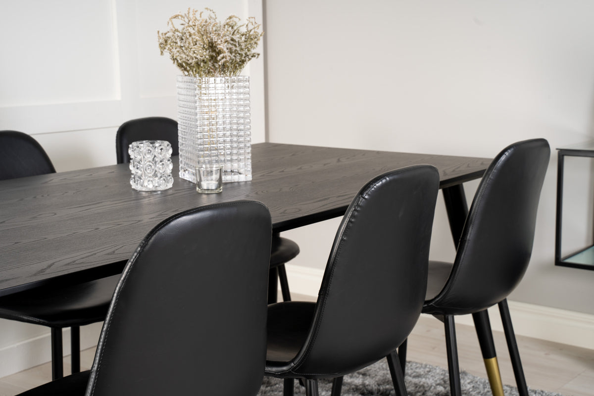 Venture Design Dipp & Polar Rektangulära Matbord 180 x 90 Svart + Matstolar 2-pack Svart