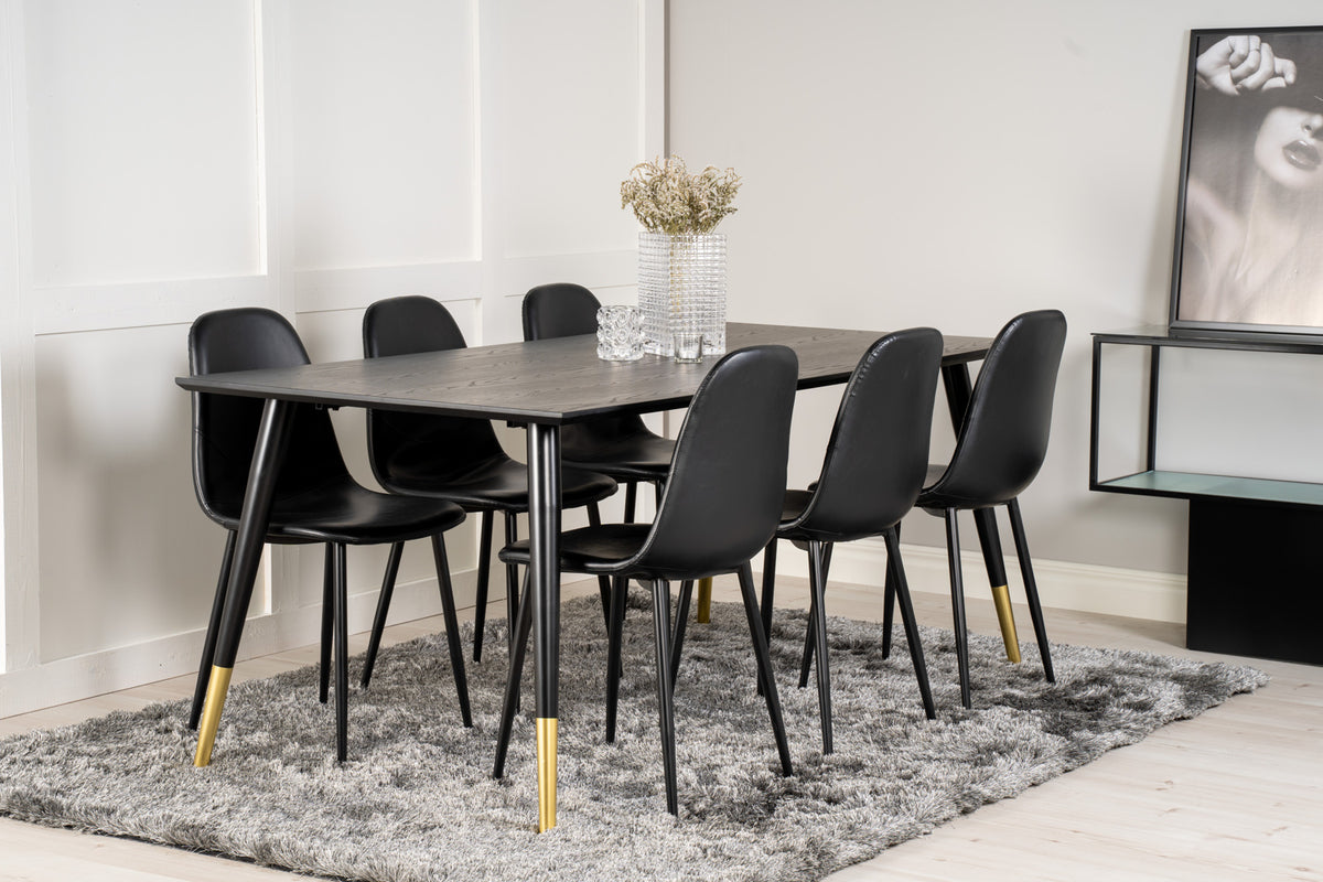 Venture Design Dipp & Polar Rektangulära Matbord 180 x 90 Svart + Matstolar 2-pack Svart