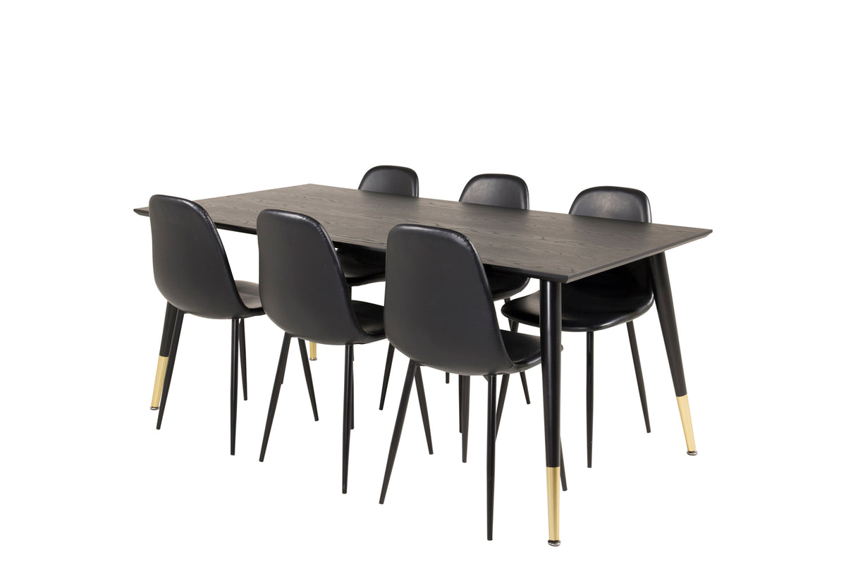 Venture Design Dipp & Polar Rektangulära Matbord 180 x 90 Svart + Matstolar 2-pack Svart