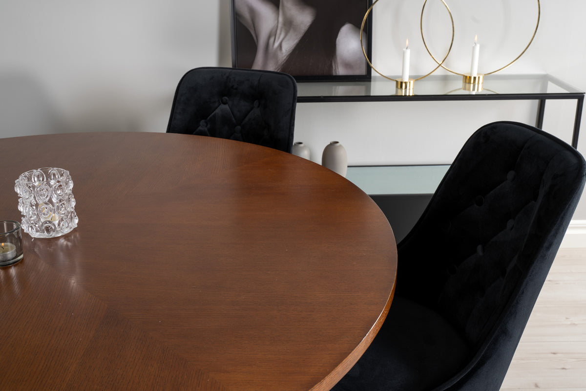 Venture Design Copenhagen & Velvet Deluxe Runda Matbord ⌀140 Brun + Matstolar 2-pack Svart