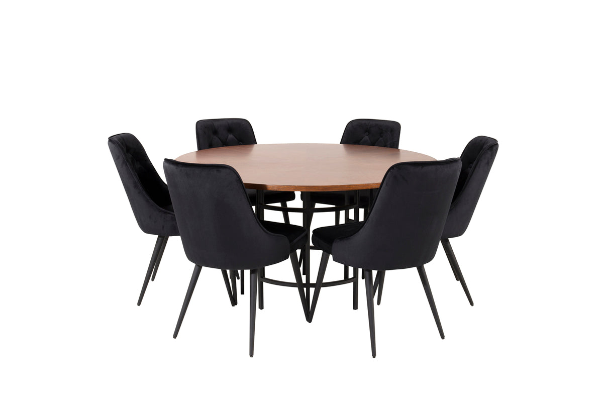 Venture Design Copenhagen & Velvet Deluxe Runda Matbord ⌀140 Brun + Matstolar 2-pack Svart