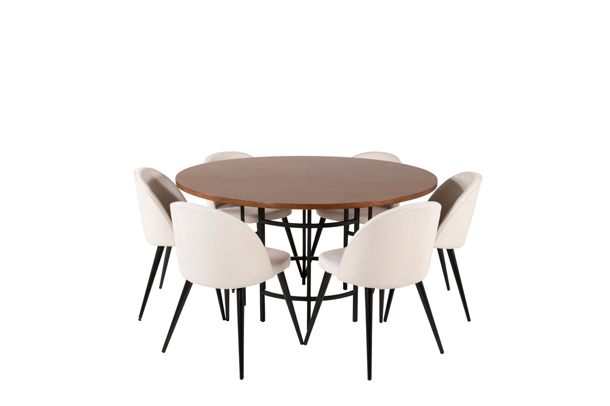 Venture Design Copenhagen & Velvet Runda Matbord ⌀140 Brun + Matstolar 2-pack Grädde