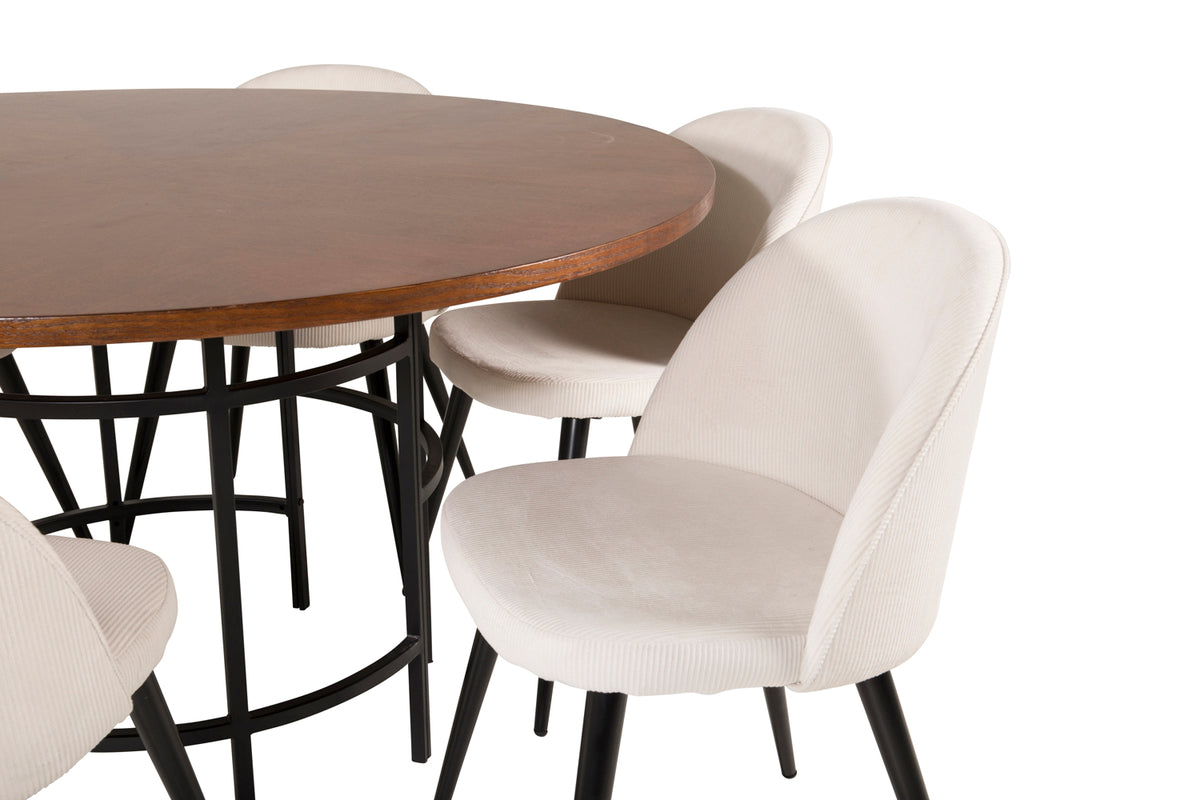 Venture Design Copenhagen & Velvet Runda Matbord ⌀140 Brun + Matstolar 2-pack Grädde