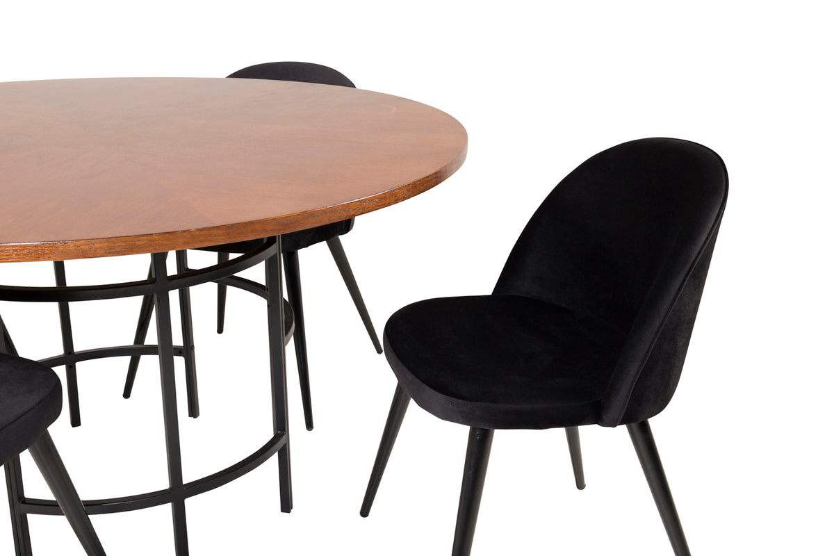 Venture Design Copenhagen & Velvet Runda Matbord ⌀140 Brun + Matstolar 2-pack Svart