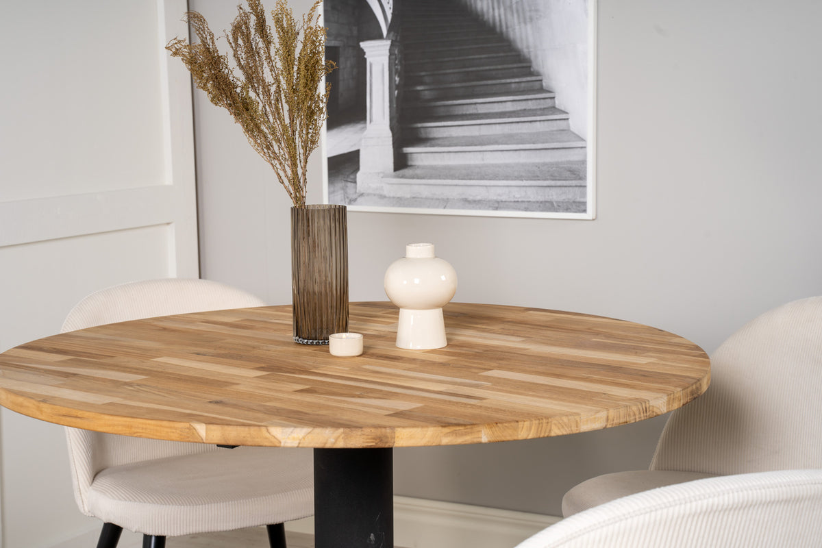 Venture Design Cirebon & Velvet Matbord ⌀100 ⌀100 + Matstolar 2-pack Grädde