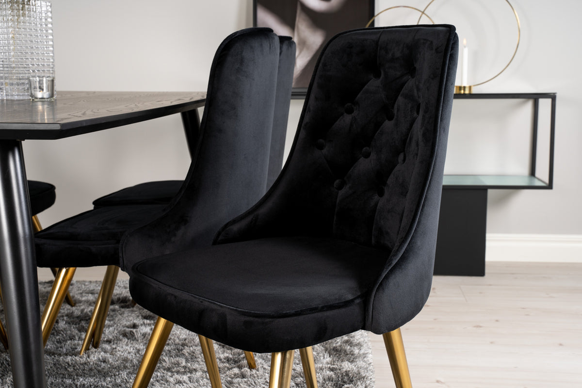 Venture Design Dipp & Velvet Deluxe Rektangulära Matbord 180 x 90 Svart + Matstolar 2-pack Svart