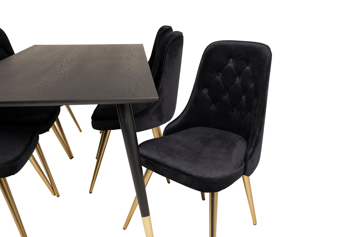 Venture Design Dipp & Velvet Deluxe Rektangulära Matbord 180 x 90 Svart + Matstolar 2-pack Svart