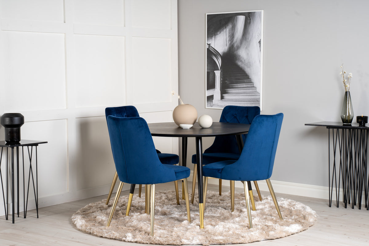 Venture Design Dipp & Velvet Deluxe Runda Matbord ⌀115 Svart + Matstolar 2-pack Blå