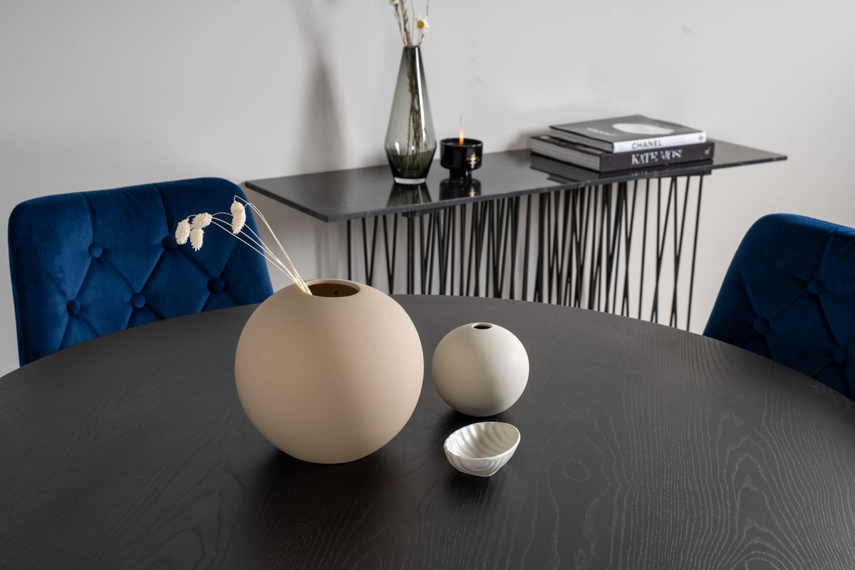 Venture Design Dipp & Velvet Deluxe Runda Matbord ⌀115 Svart + Matstolar 2-pack Blå