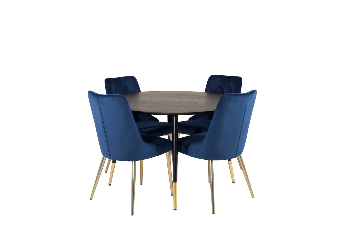 Venture Design Dipp & Velvet Deluxe Runda Matbord ⌀115 Svart + Matstolar 2-pack Blå