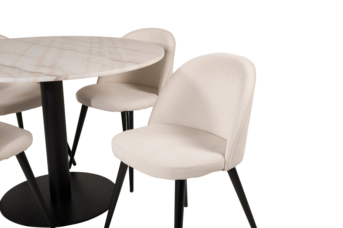 Venture Design Estelle & Velvet Runda Matbord ⌀106 Vit + Matstolar 2-pack Grädde