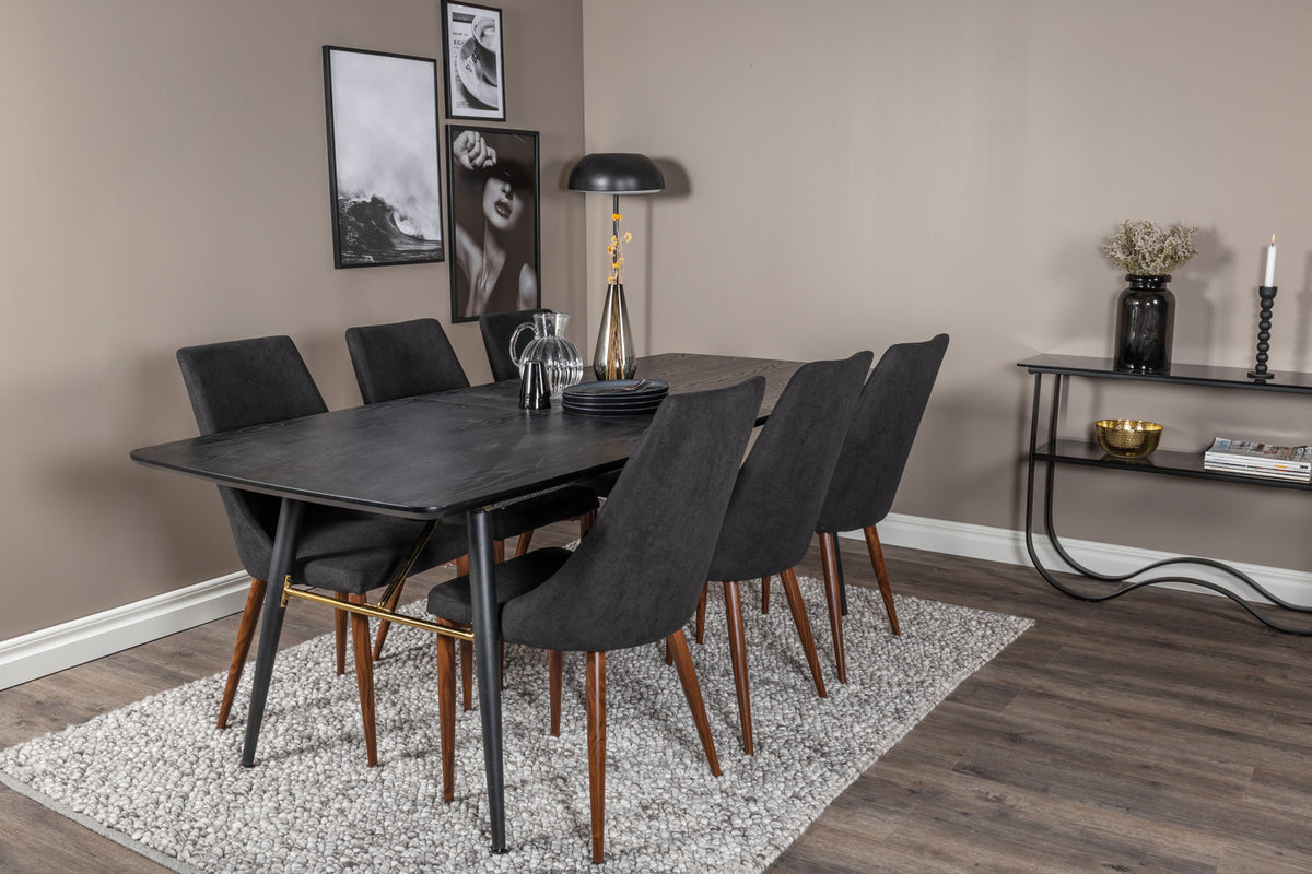 Venture Design Gold & Leone Rektangulära Matbord 180 x 85 Svart + Matstolar 2-pack Svart