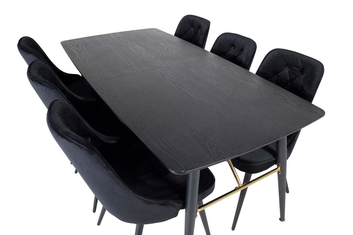 Venture Design Gold & Velvet Deluxe Matbord 85x180 + Matstolar Svart