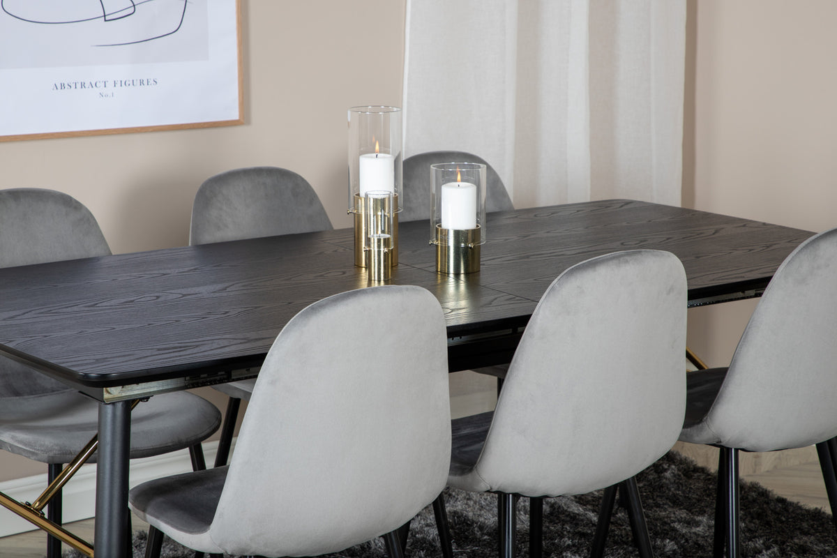 Venture Design Gold & Polar Rektangulära Matbord 180 x 85 Svart + Matstolar 2-pack Grå