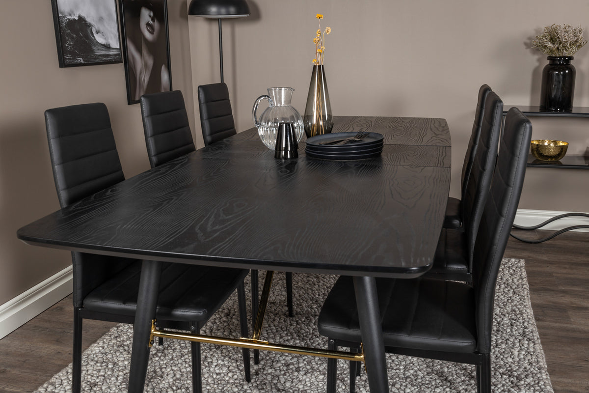 Venture Design Gold & Slim Rektangulära Matbord 180 x 85 Svart + Matstolar 2-pack Svart