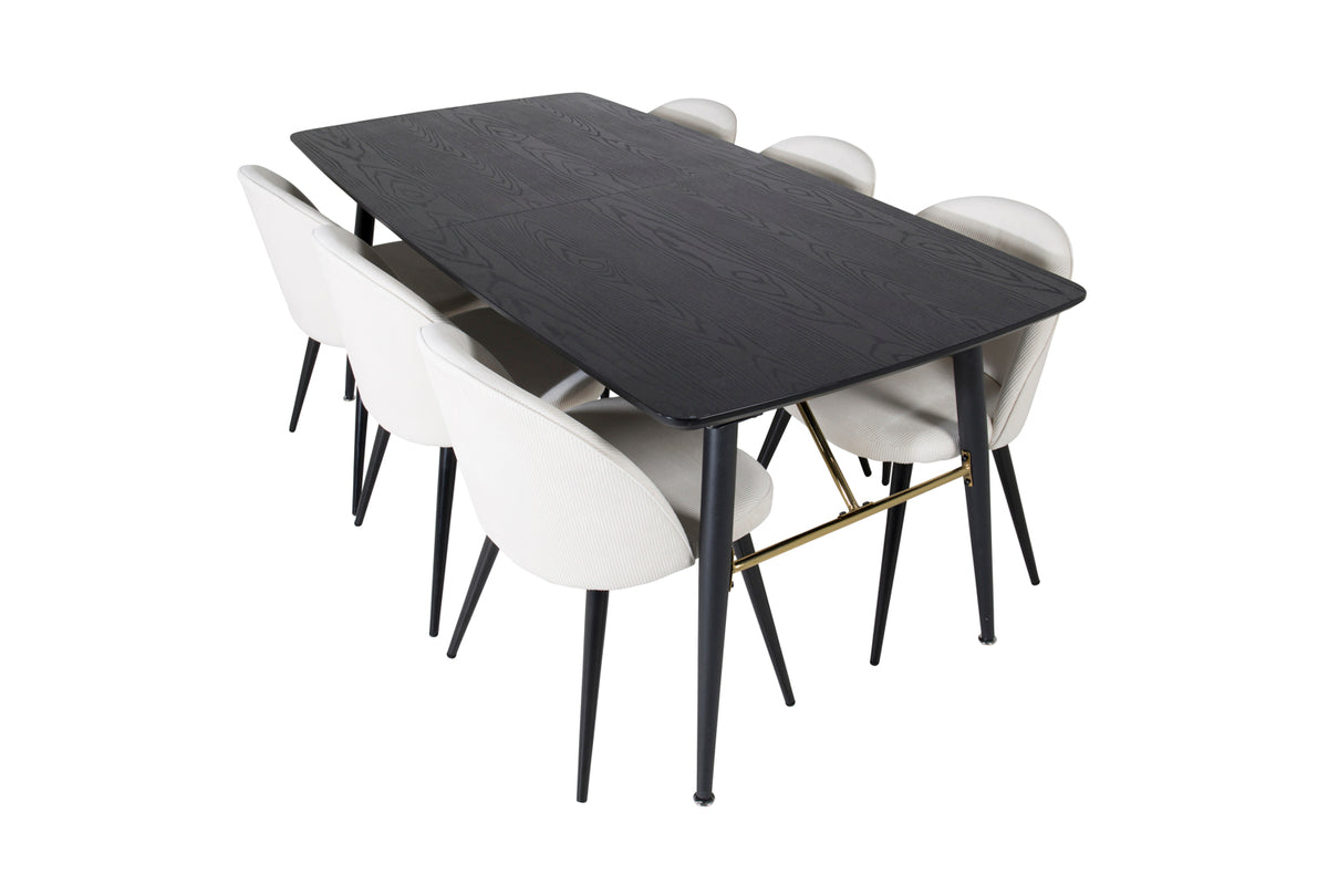 Venture Design Gold & Velvet Matbord 85x180 + Matstolar Vit