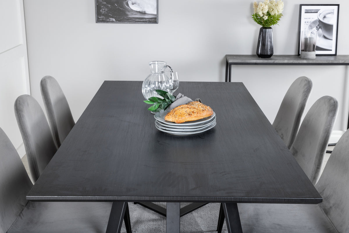 Venture Design Polar & Marina Matstolar 2-pack Grå + Rektangulära Matbord 180 x 90 Svart