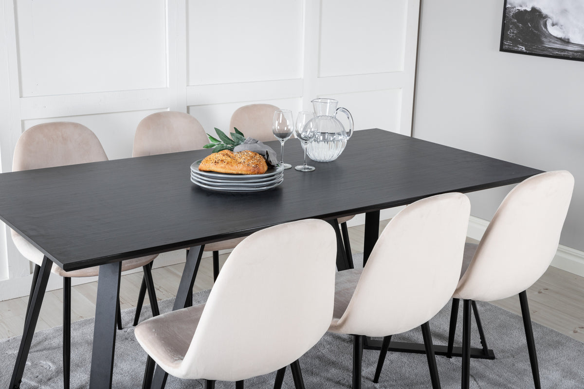 Venture Design Polar & Marina Matstolar 2-pack Beige + Rektangulära Matbord 180 x 90 Svart