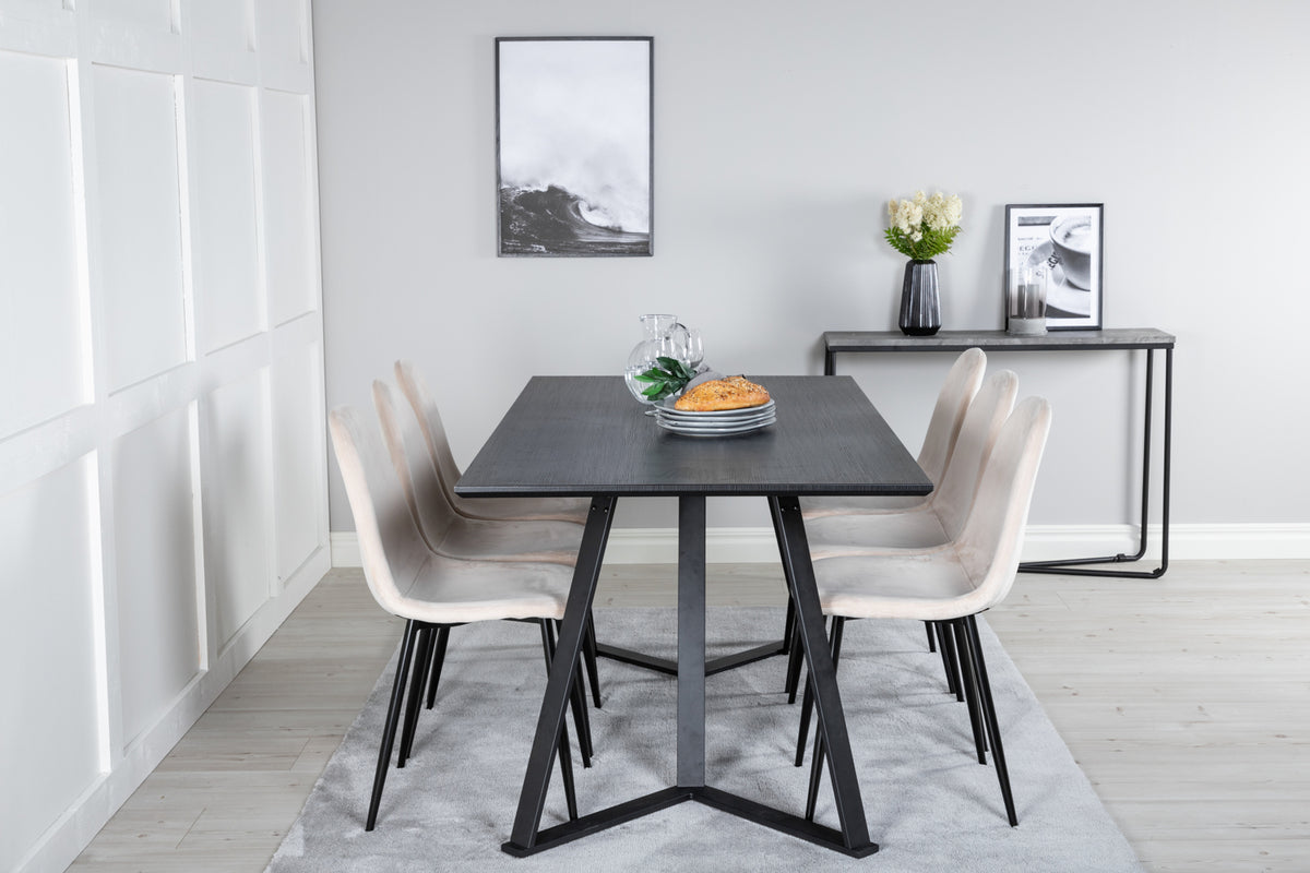 Venture Design Polar & Marina Matstolar 2-pack Beige + Rektangulära Matbord 180 x 90 Svart