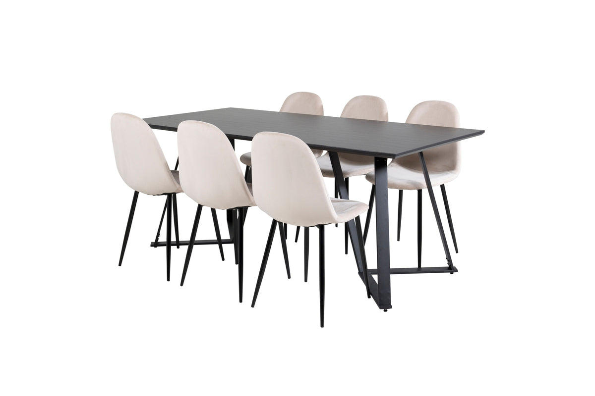 Venture Design Polar & Marina Matstolar 2-pack Beige + Rektangulära Matbord 180 x 90 Svart