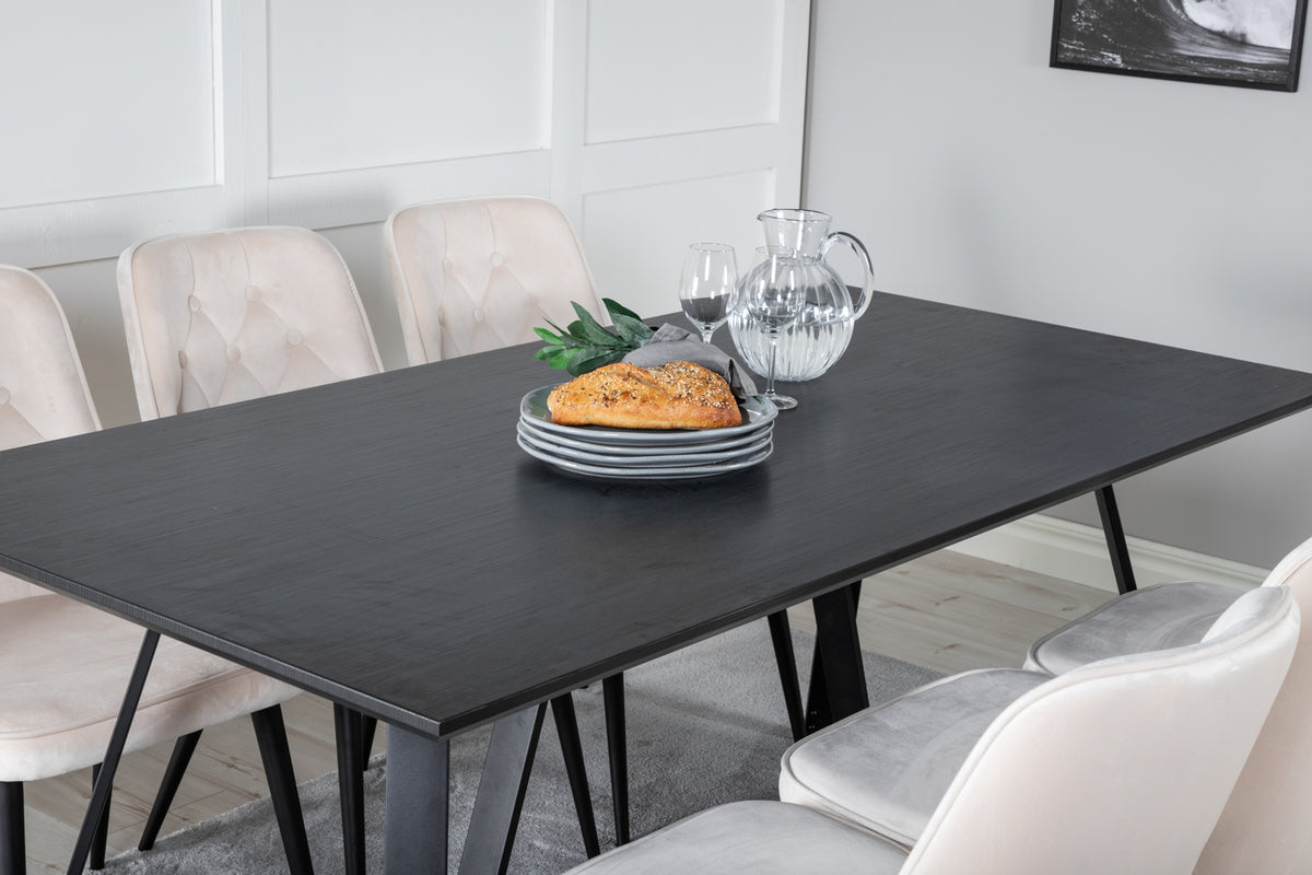 Venture Design Marina & Velvet Deluxe Matbord 90x180 + Matstolar Beige