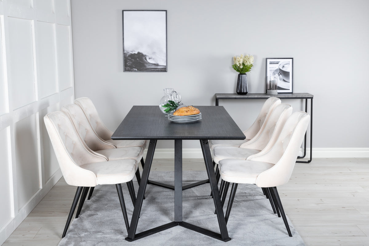 Venture Design Marina & Velvet Deluxe Matbord 90x180 + Matstolar Beige