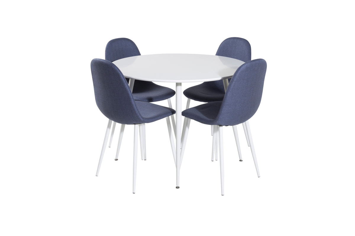Venture Design Plaza & Polar Runda Matbord ⌀100 Vit + Matstolar 2-pack Blå