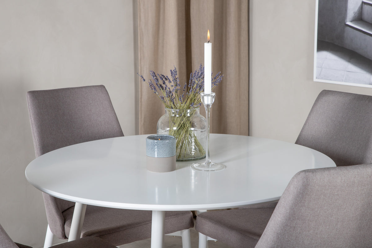Venture Design Leone & Plaza Matstolar 2-pack Grå + Runda Matbord ⌀100 Vit