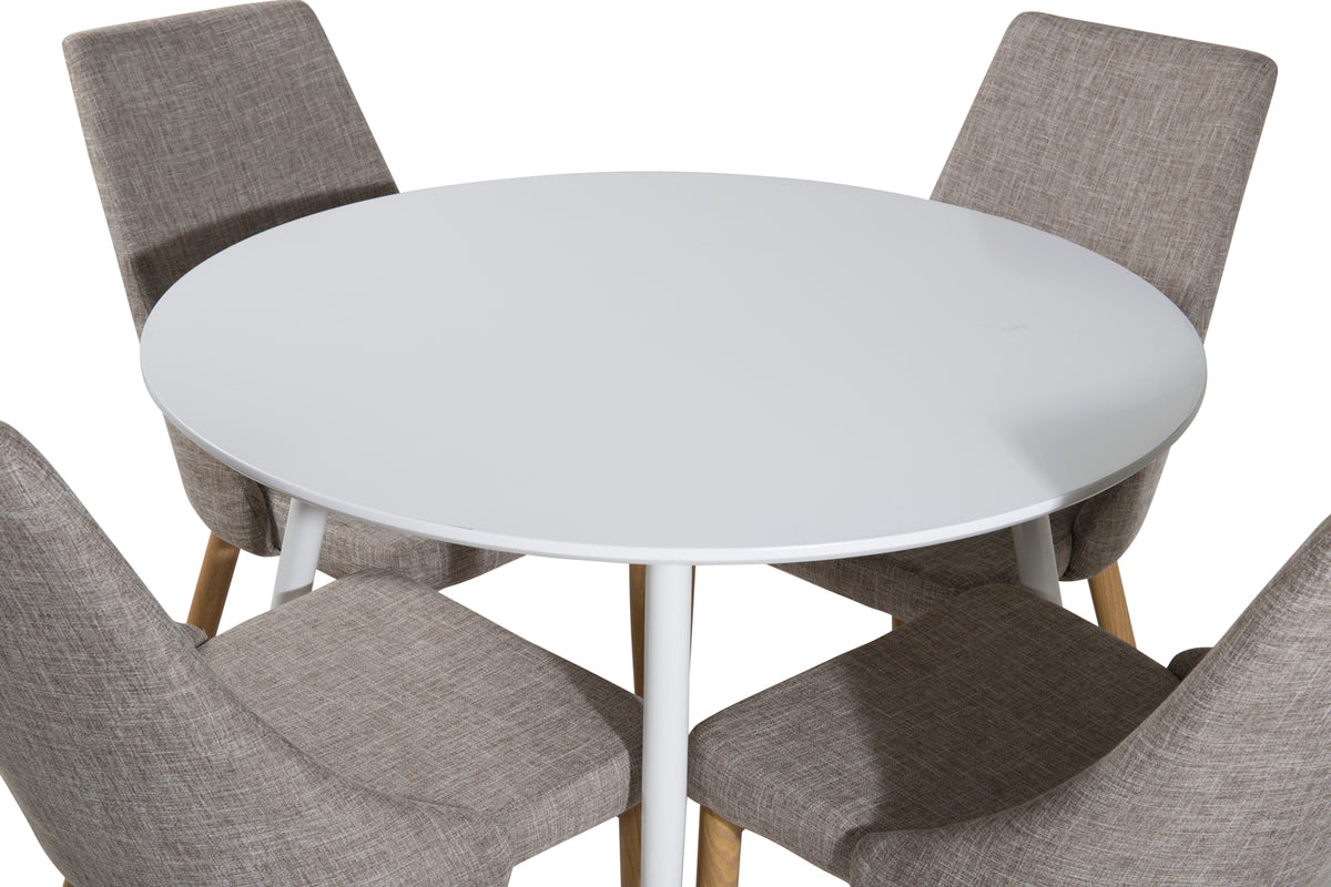 Venture Design Leone & Plaza Matstolar 2-pack Ljusgrå + Runda Matbord ⌀100 Vit