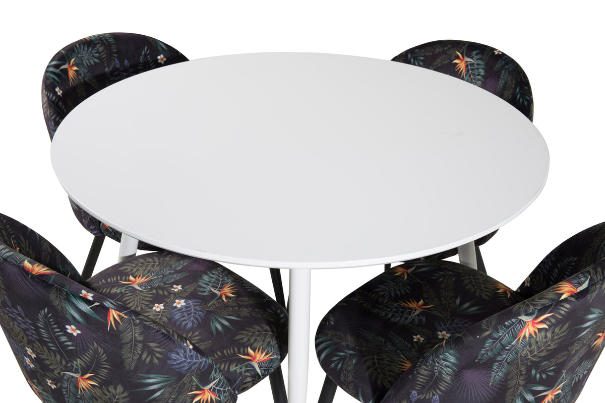 Venture Design Plaza & Velvet Runda Matbord ⌀100 Vit + Matstolar 2-pack Svart