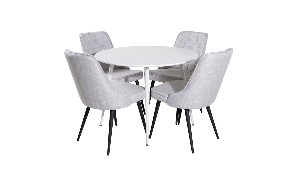 Venture Design Plaza & Velvet Deluxe Matbord ⌀100 + Matstolar Grå