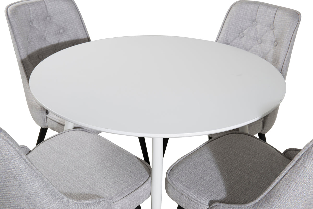 Venture Design Plaza & Velvet Deluxe Matbord ⌀100 + Matstolar Grå