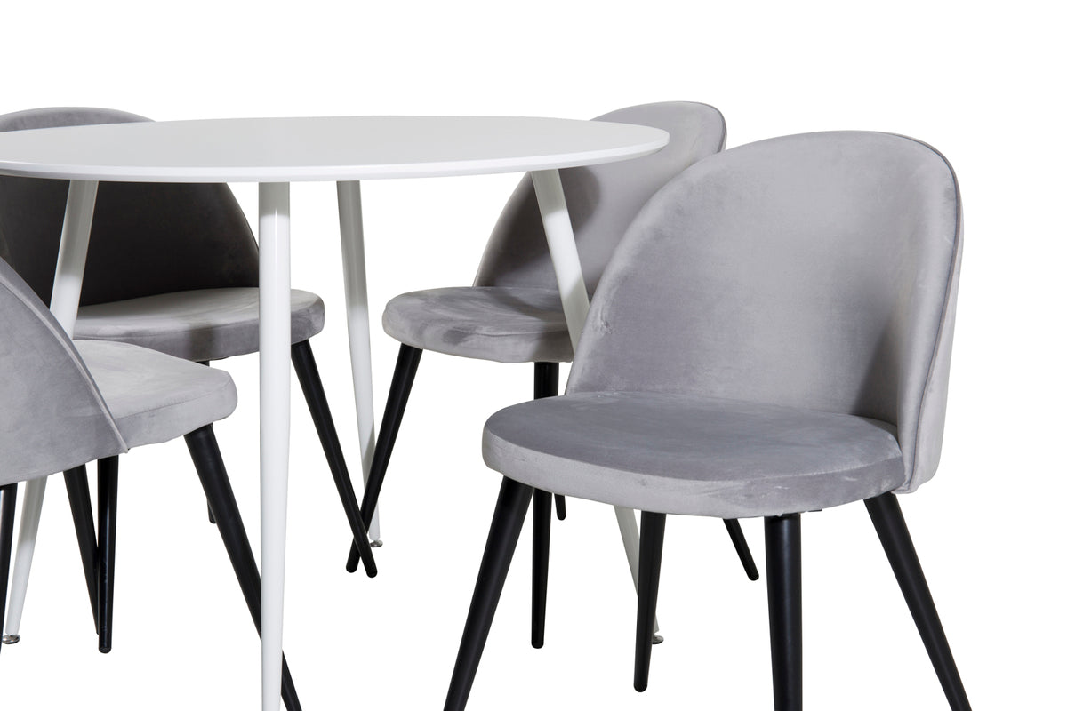 Venture Design Plaza & Velvet Runda Matbord ⌀100 Vit + Matstolar 2-pack Grå