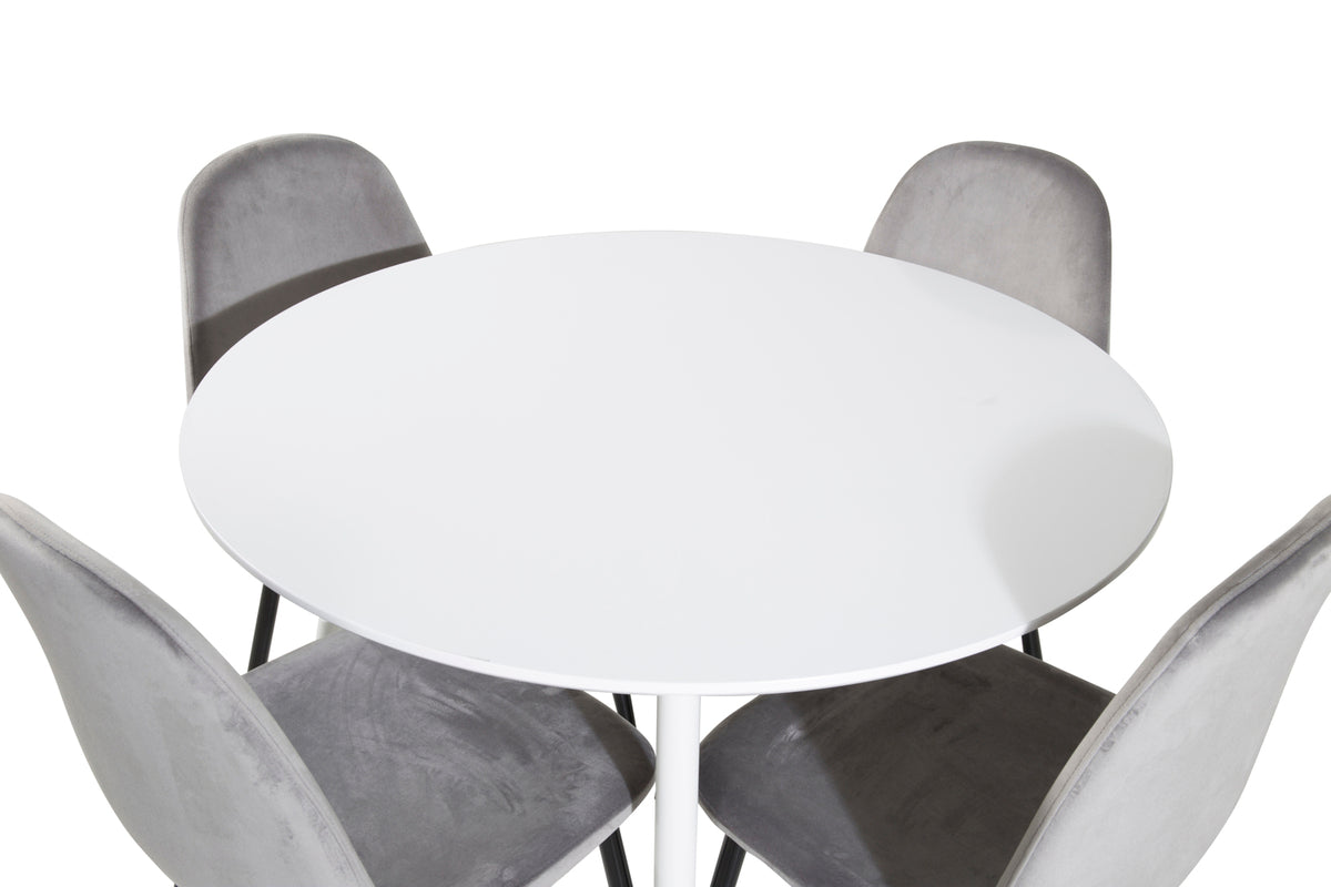 Venture Design Plaza & Polar Runda Matbord ⌀100 Vit + Matstolar 2-pack Grå