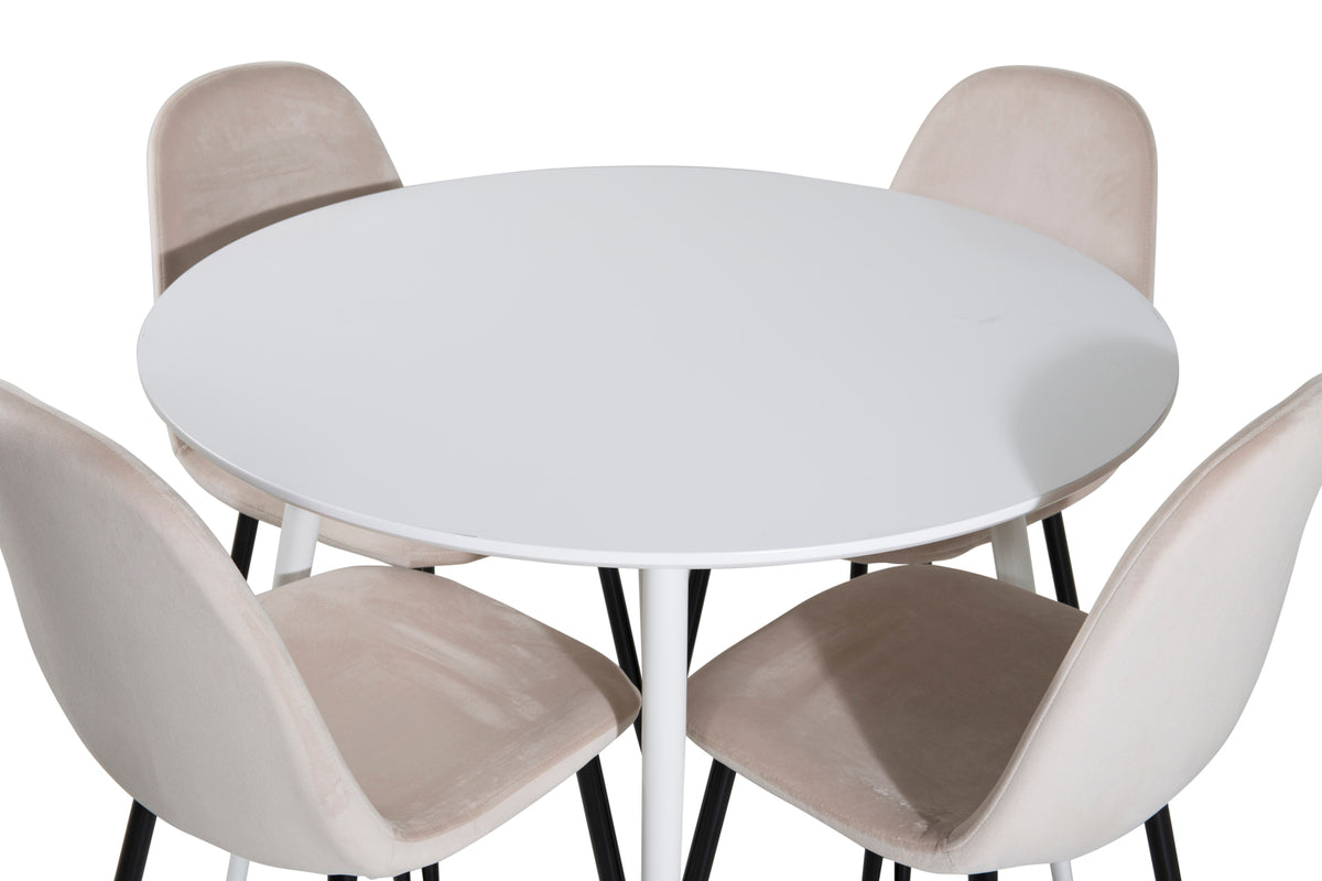Venture Design Plaza & Polar Runda Matbord ⌀100 Vit + Matstolar 2-pack Beige