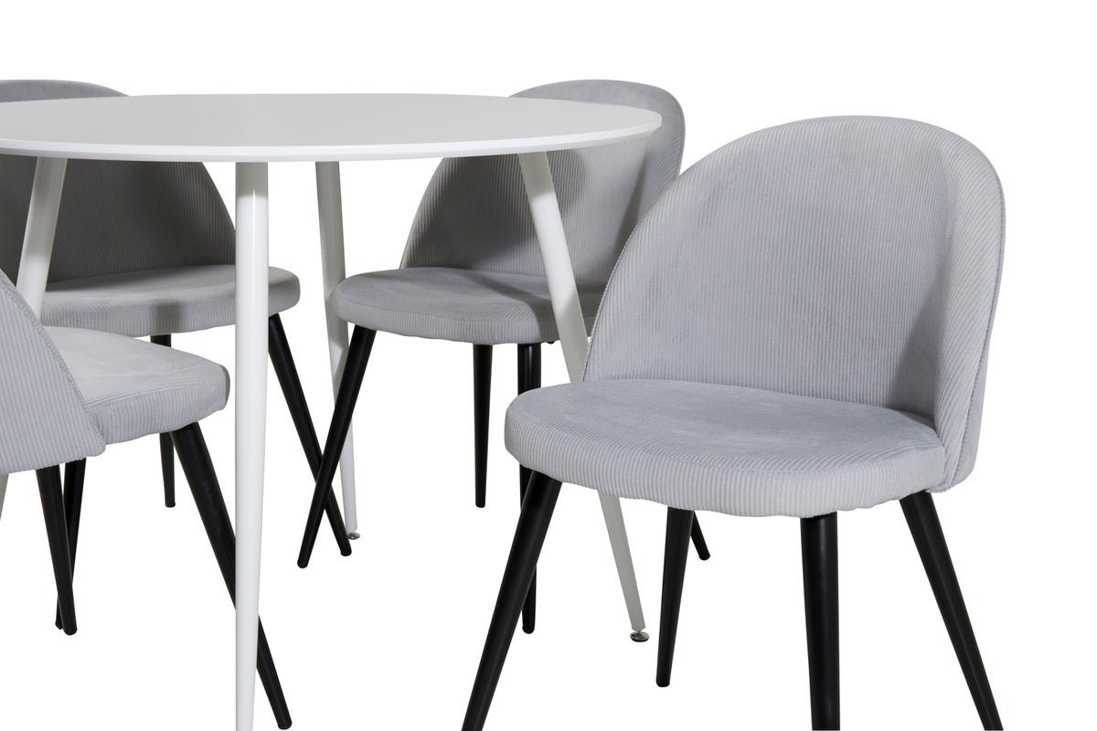 Venture Design Plaza & Velvet Runda Matbord ⌀100 Vit + Matstolar 2-pack Ljusgrå