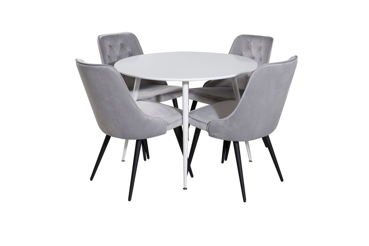 Venture Design Plaza & Velvet Deluxe Matbord ⌀100 + Matstolar Ljusgrå