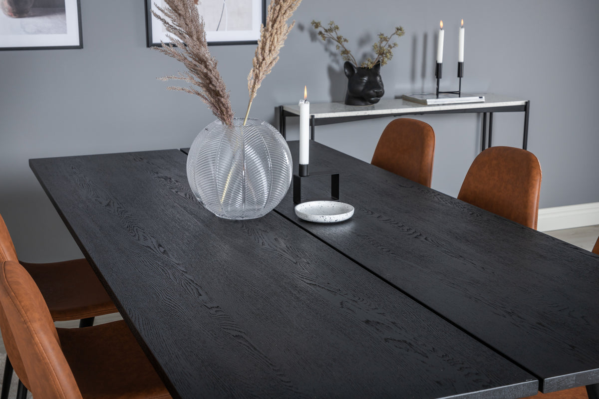 Venture Design Sleek & Polar Rektangulära Matbord 195 x 95 Svart + Matstolar 2-pack Brun
