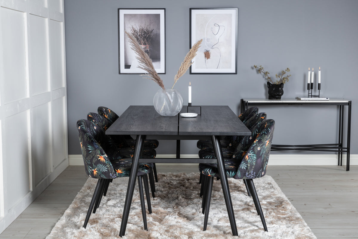 Venture Design Sleek & Velvet Matbord 95x195 + Matstolar Svart