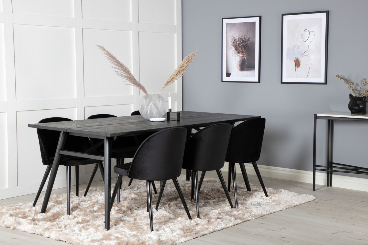Venture Design Sleek & Velvet Matbord 95x195 + Matstolar Svart