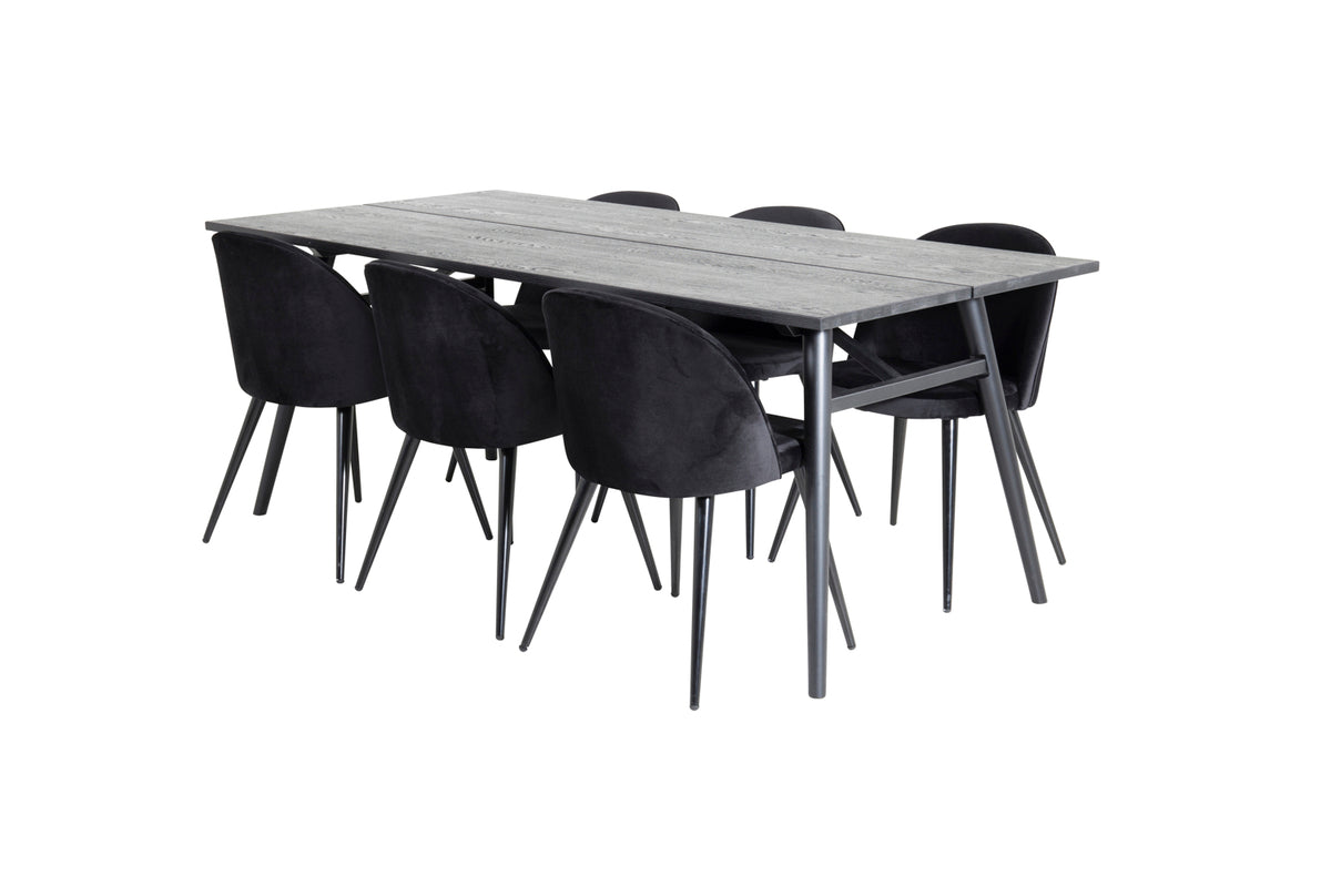 Venture Design Sleek & Velvet Matbord 95x195 + Matstolar Svart