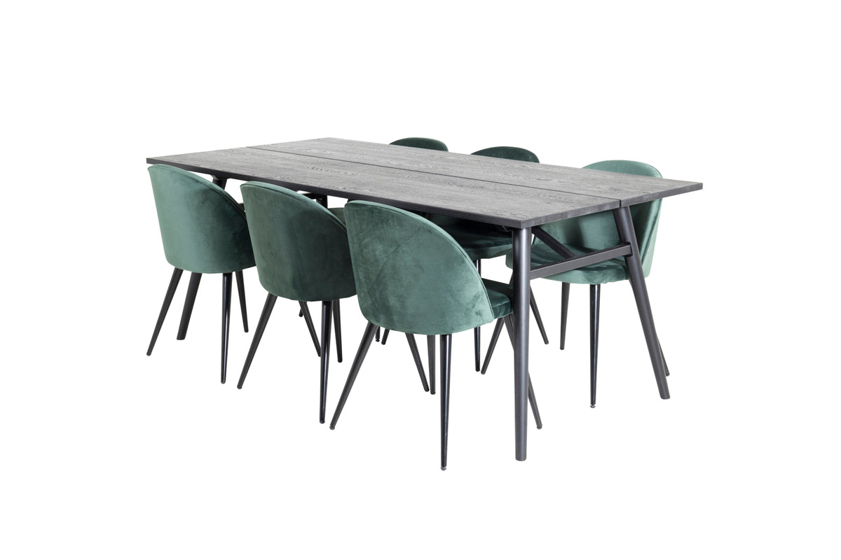 Venture Design Sleek & Velvet Matbord 95x195 + Matstolar Grön