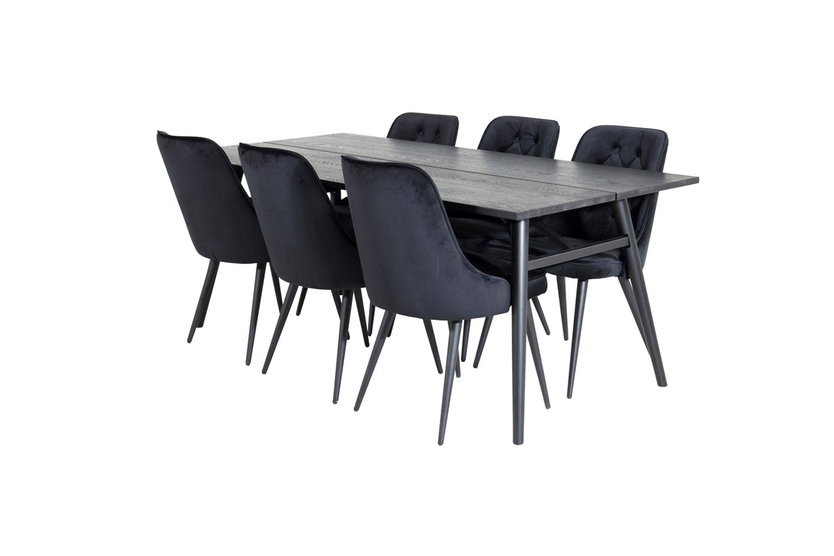 Venture Design Sleek & Velvet Deluxe Matbord 95x195 + Matstolar Svart